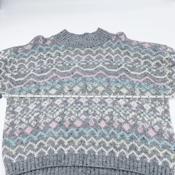 Vintage 80s 90s Croquet Club Women's Soft Pastel Grey Acrylic Knit Sweater Ski - Image 7