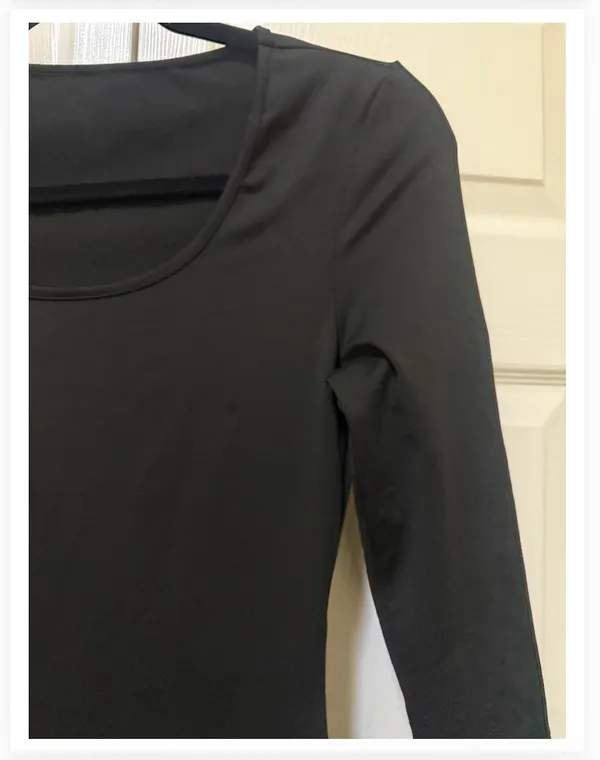 SHEIN PETITE Black Scoop Neck Long Sleeve Unitard Jumpsuit - Image 2