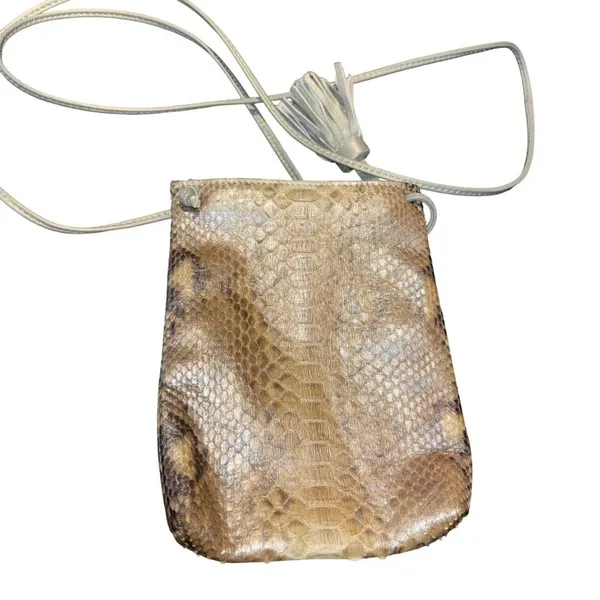Presmer Genuine Python Skin Small Crossbody Bag With Tassel Tan - Image 2
