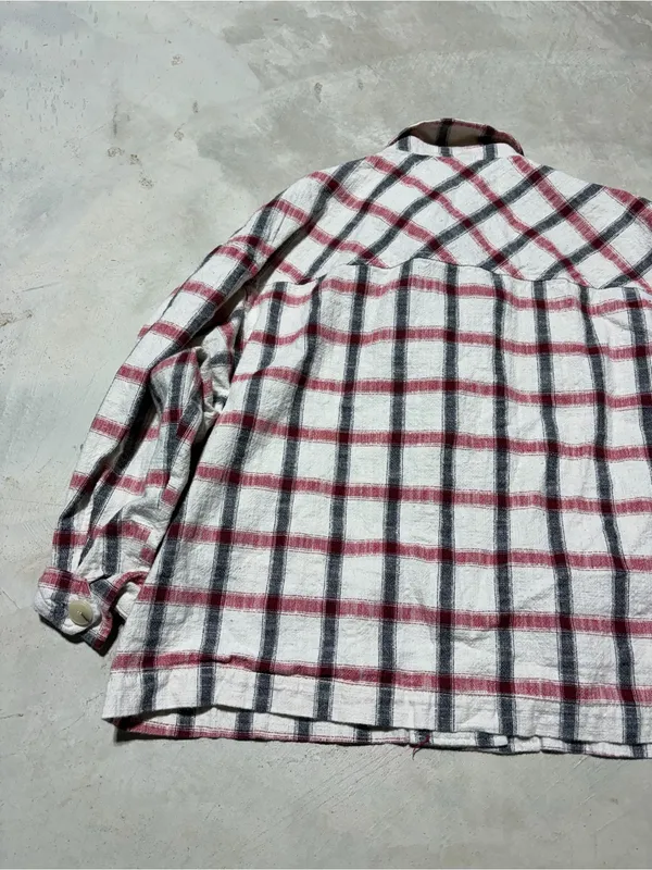 ZARA Plaid Button-Up Shirt Jacket - Cream, Red & Black Italian fabric XL - Image 11