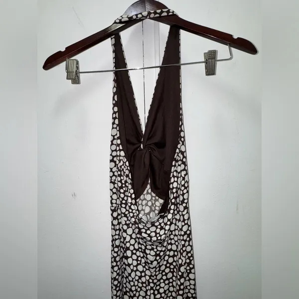 Maggy London 2000s Y2K Halter Polka Dot Maxi Dress in Brown & White Size 4 - Image 4