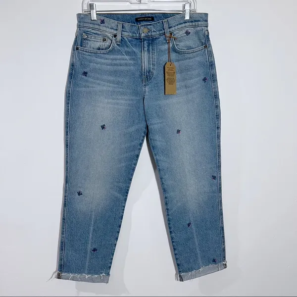 Lucky Brand Sienna Mid Rise Slim Boyfriend Jean Size 4/27 Floral‎ Embroidered - Image 2