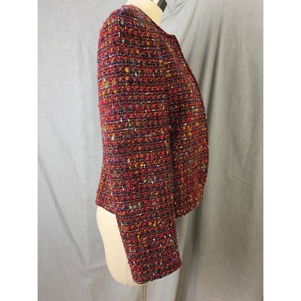 Rena‎ Rowan Textured Multicolor Tweed Zip Front Collarless Jacket Women 10 - Image 7