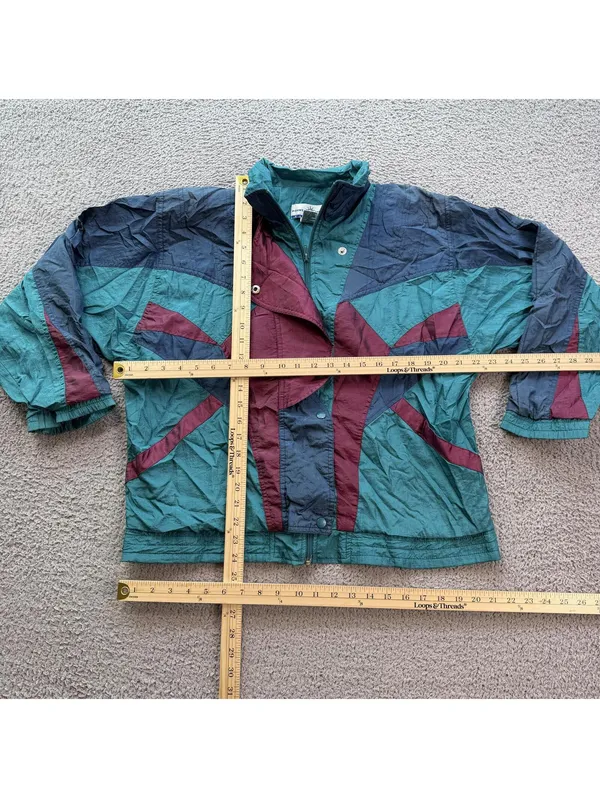 Vintage Early 90s Abstract Colorblock Windbreaker Jacket Teal Purple Boxy Large - Image 3