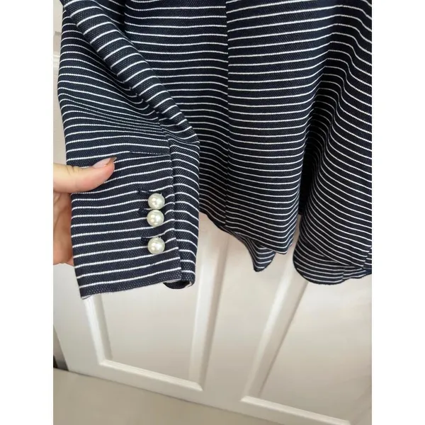 T TAHARI Blazer Size 14 Navy Striped Notched Lapel Jacket Pearl Buttons NEW - Image 11
