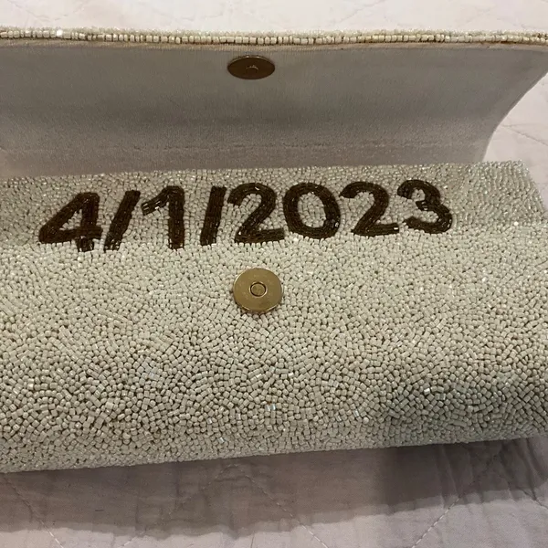 PRETTY ROBES Custom Hand Beaded Clutch Bridal Wedding Bride Bag - Image 2