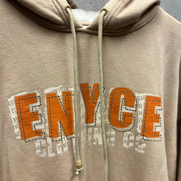 ENYCE Vintage Y2K Beige Orange Logo Pullover Sweatshirt Hoodie Skater Oversized - Image 2