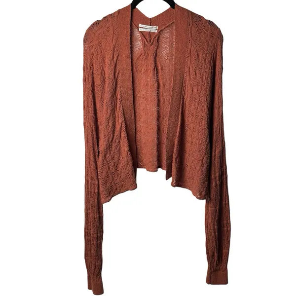 Anthropologie Shelby Pointelle Cardigan Rust Boho Travel Comfort Cottagecore L - Image 2