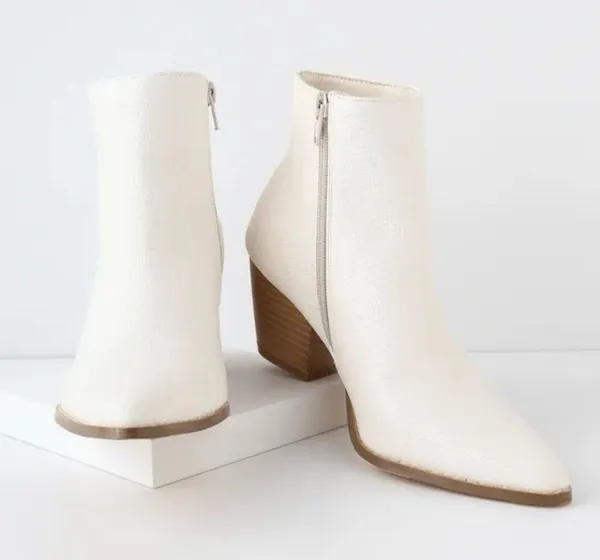 Lulu’s Spirit Ivory Snake Pointed Toe Ankle Booties - Image 4