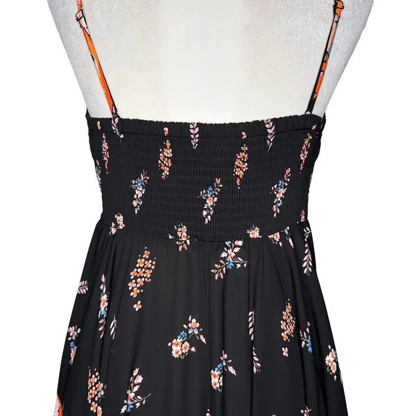 Express Small Black Asymmetrical Spaghetti-Strap Dress Floral Smocked Swing - Image 9
