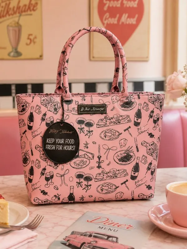 Betsey Johnson Pink Food Print Insulated Lunch Tote Bag Carryall NWT - Image 2