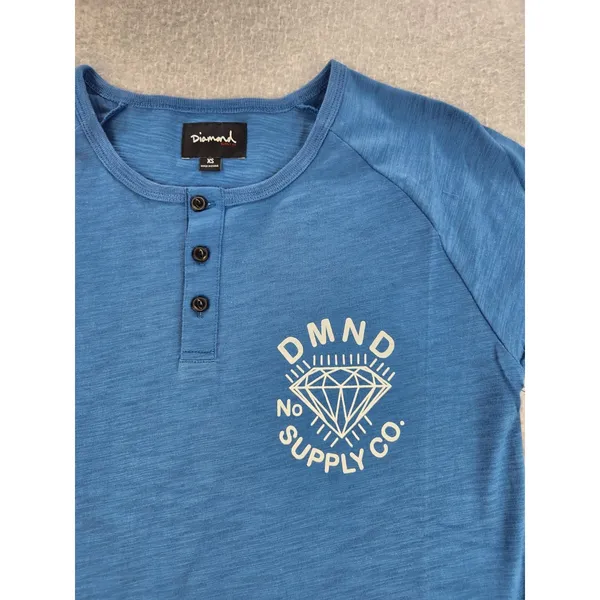 NWT Diamond Supply Co. Womens Sz XSMALL Washed Blue Henley‎ Long Sleeve Shirt XS - Image 2