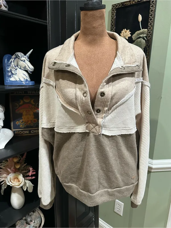 BKE Pieced Henley Pullover – Heathered Waffle Knit – Size Medium - Image 12