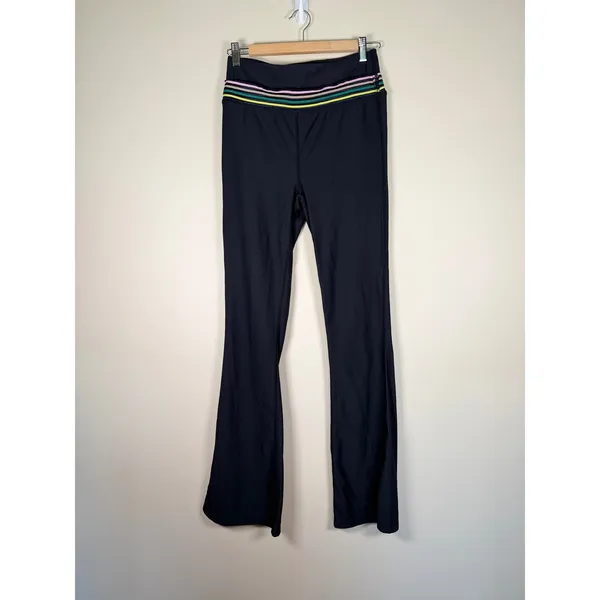 FP Movement Black Ribbed Flare Leggings Multi Stripe Waistband‎ Womens Size M - Image 2