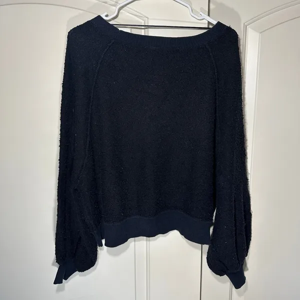 Free People Found My Friend Boucle Pullover Slouchy Black‎ Sweatshirt Womens XS - Image 4