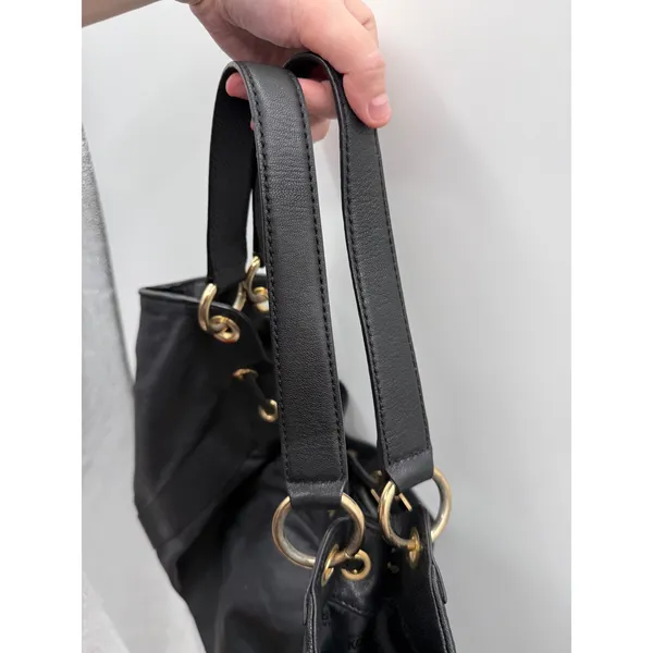 Michael Kors‎ Black Pebbled Leather Hobo Bag Large Gold Hardware Drawstring Y2K - Image 9