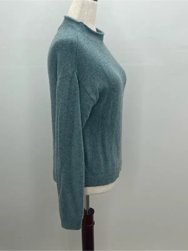 Bianco & Blu Womens Blue Green Made In Italy Wool Blend Mock Neck Sweater Medium - Image 6