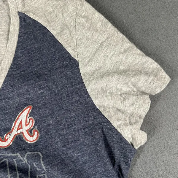 Majestic Atlanta Braves Shirt Womens‎ XL Blue Gray MLB Baseball Tee Short Sleeve Genuine - Image 5