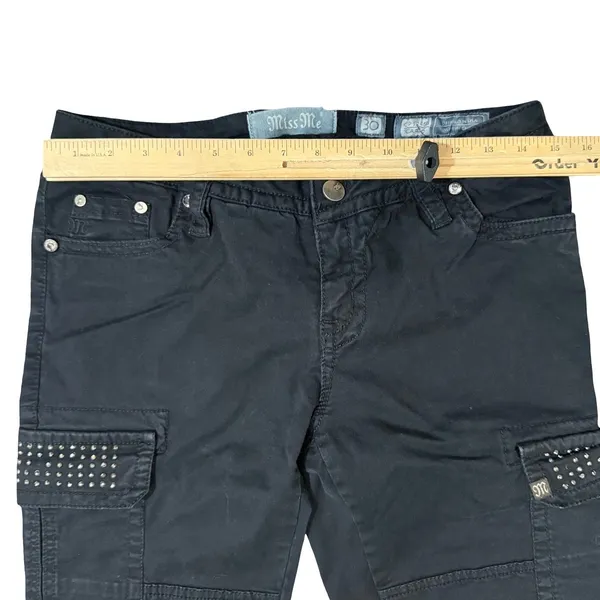 Miss Me Black Rhinestone Low Rise Skinny Cargo CP12468 Pants Jeans size 30 - Image 4