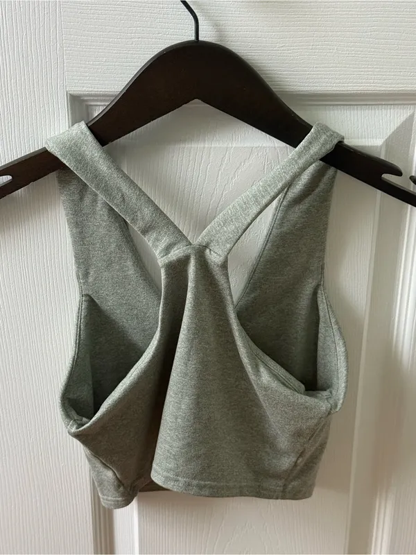 Quince Ultra-Soft V-Neck Cropped Tank in Gray Sage - Image 3