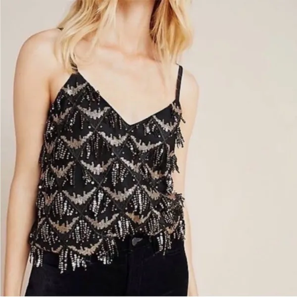 Anthropologie Porridge Orinda Sequin Fringe Cami Tank Gatsby Party Glam - Small - Image 2