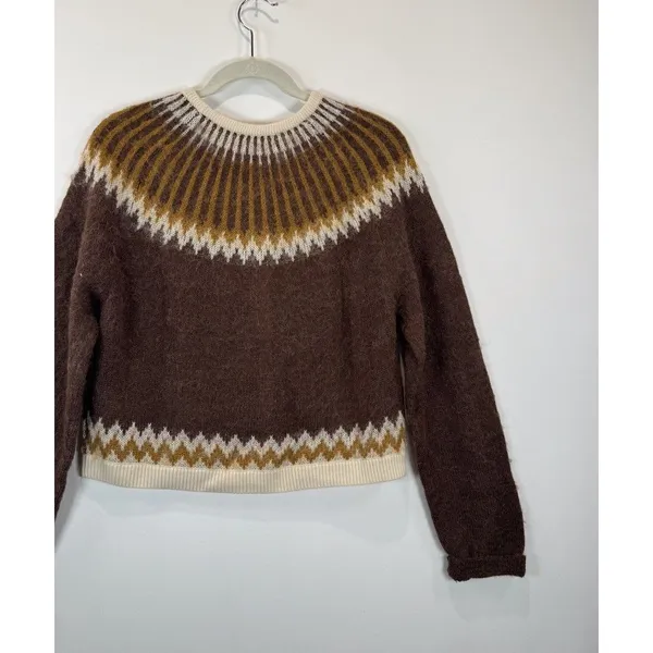 J.CREW Cardigan Brown Brushed Yarn Fair Isle Alpaca Wool Sweater Fuzzy Large - Image 10
