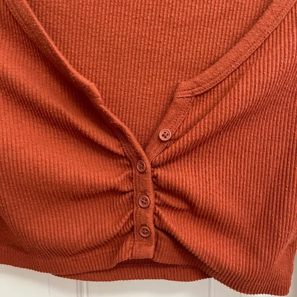 Out from under by Urban Outfitters‎ cropped long sleeve button shirt brown small - Image 2