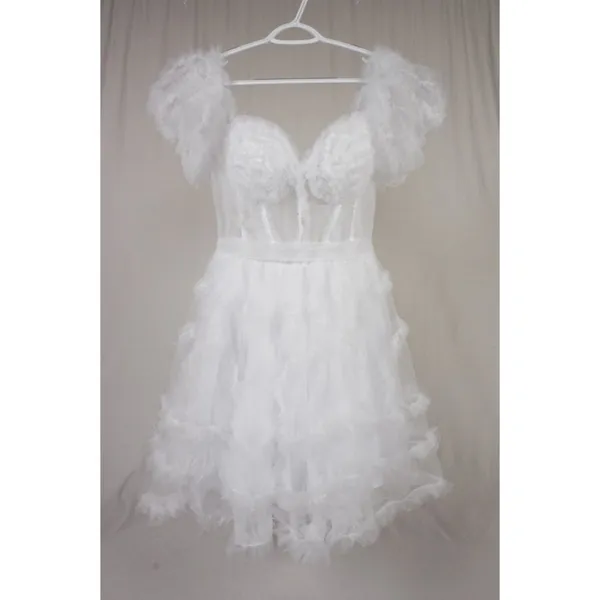 White Off Shoulder Tulle Puffy Sleeve Dress Costume Party Homecoming US 10 - Image 2