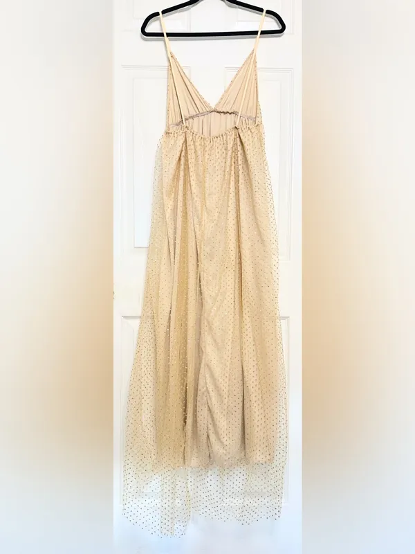 Beginning Boutique NWOT Faeriesty V-Neck Glitter Maxi Dress – Champagne/Gold – L - Image 6