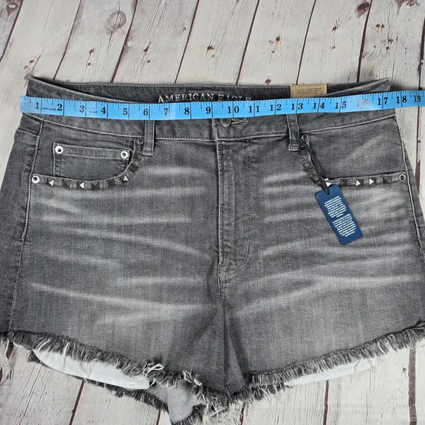 American Eagle‎ Vintage Hi-Rise Festival Shorts Grey Studded Denim Size 14 NWT - Image 10