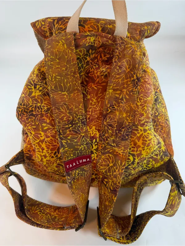 Taaluma Batik Backpack‎ Boho Cottagecore Travel Daypack Brown Floral - Image 2