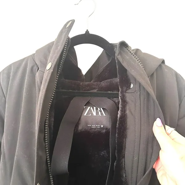ZARA Long Puffer Winter Parka Hooded Black‎ Small - Image 6
