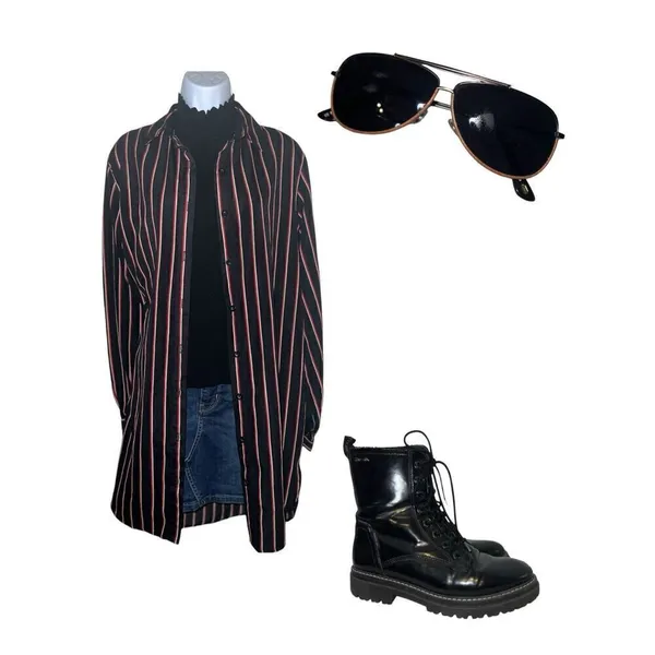 Women’s Black Red Striped Button Down Oversized - Image 4