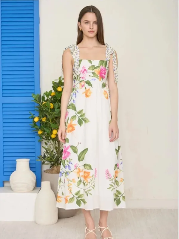 NWT Blu Pepper Off White Floral Tie Strap Empire Waist Midi Dress – Large - Image 8