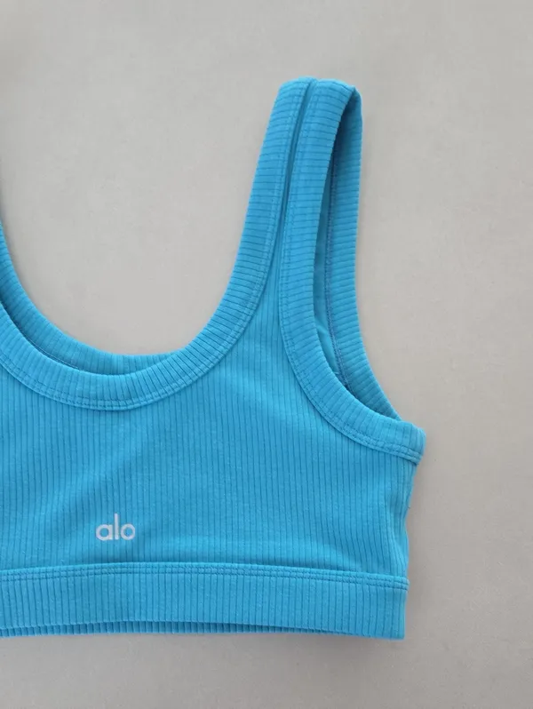 Alo Yoga White Ribbed Wellness Slort Bra Size S - Image 6