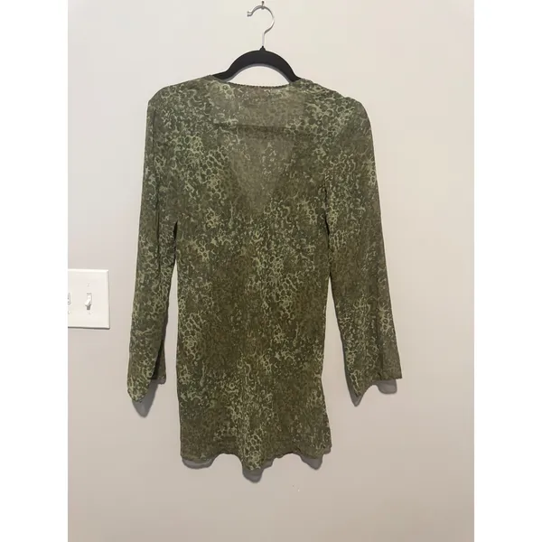 Victorias Secret Olive Green Animal Print Sheer V-Neck Tunic Top/Slip XS - Image 4