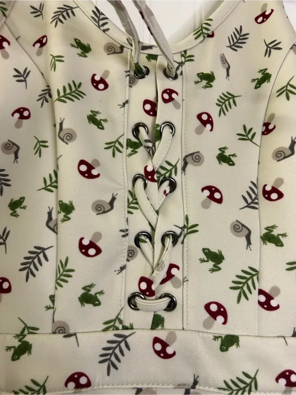 Hot Topic Ivory Frog & Mushroom Lace-Up Dress - Image 3