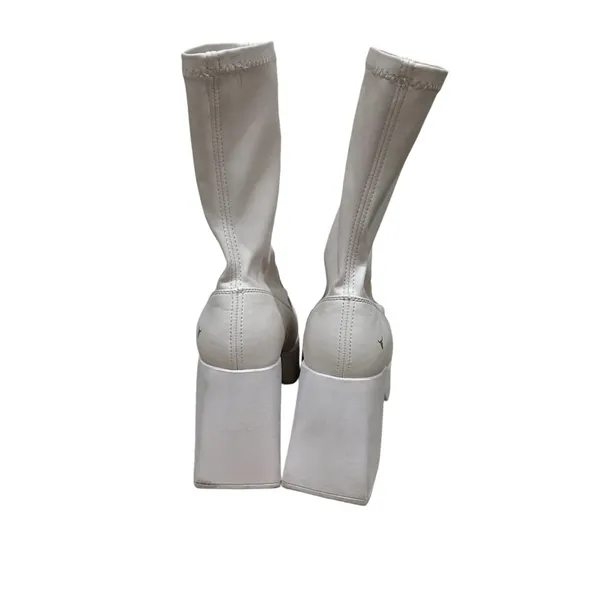Windsor Smith White Stretch Sock‎ Platform Block Heel Boots Size 10 - Image 2