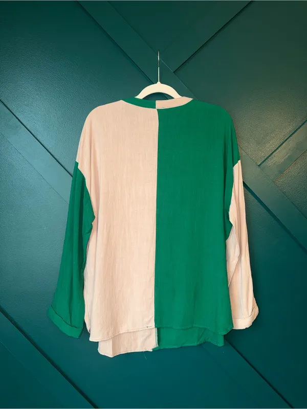 JODIFL Linen Blend Colorblock Tunic Top V Neck Pocket Blouse Size L - Image 3