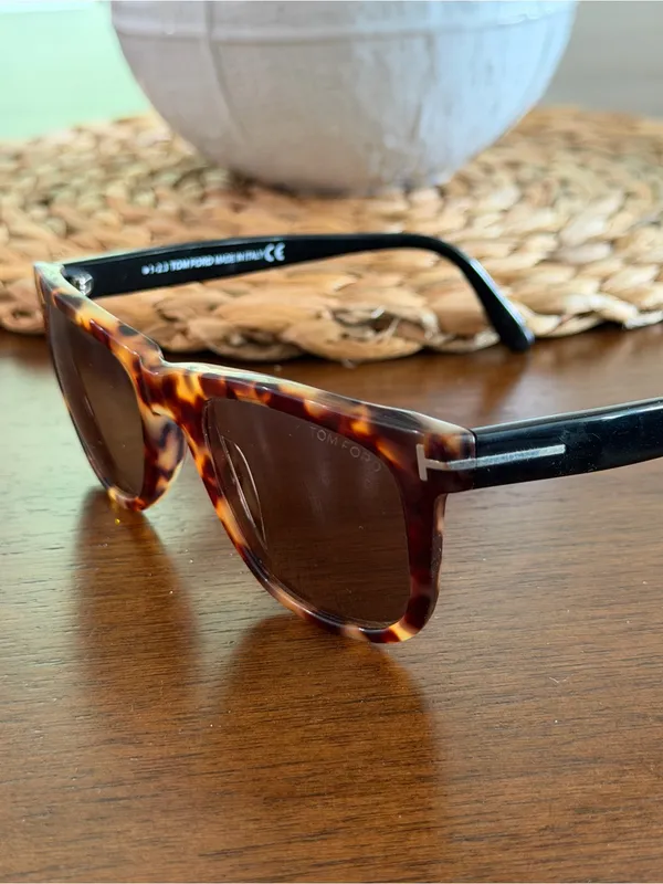 Authentic Tom Ford Leo TF336 55J Havana Black Rectangle Sunglasses Unisex - Image 2