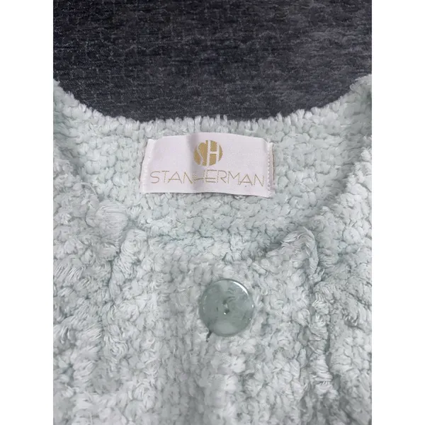 VTG STANHERMAN Womens Cardigan Chenille Crop Large Mint Green Preppy Barbie - Image 3