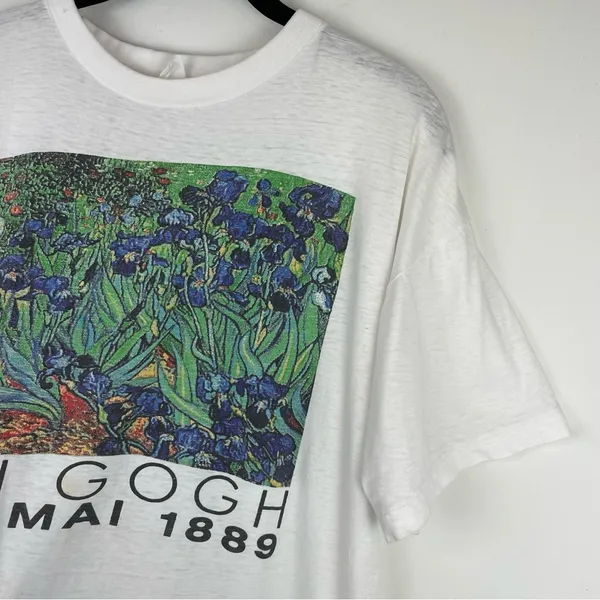 Vintage 90s Van Gogh Irises Painting Single Stitch Tee Tshirt Graphic Art L/XL - Image 7