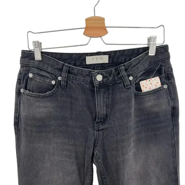 Free People Vintage Flared Jeans Black Ash‎ Denim Raw Hem Size 27 - Image 4