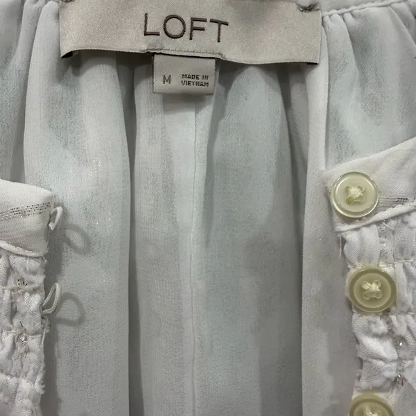 LOFT White Size M Ruffle Sleeve Textured Fairy Blouse - Image 3
