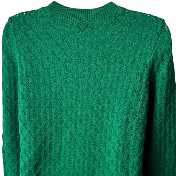 NEW LOFT‎ Green Eyelet Knit Crewneck Sweater Long Sleeve Spring Cozy Preppy S - Image 6