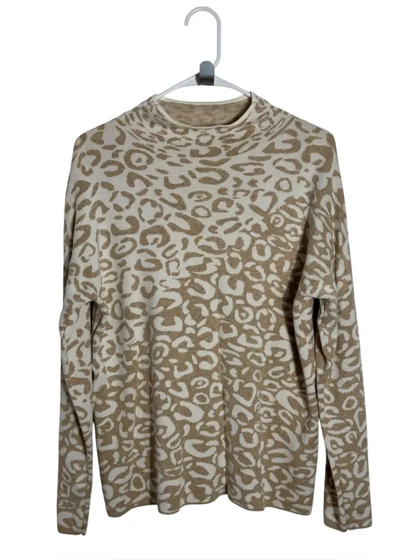 J. McLaughlin Animal Print Elsie Mock Neck Sweater Size M Neutral Leopard - Image 2