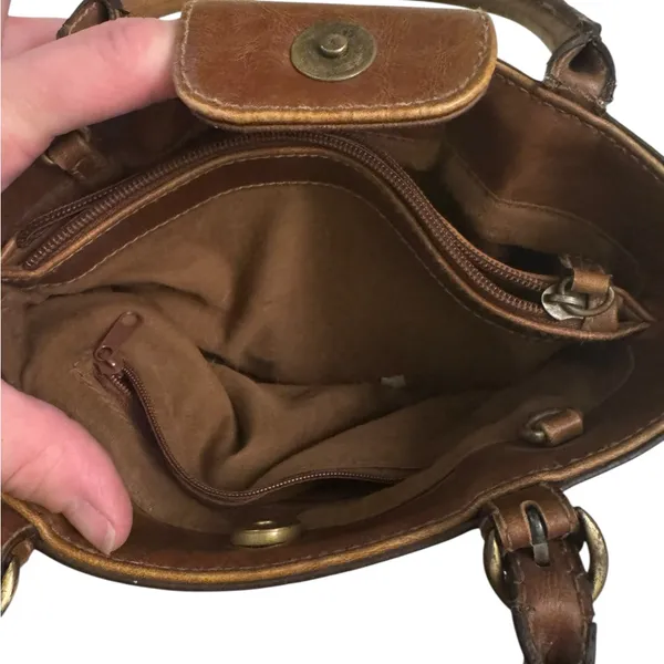 Vintage-Style‎ Brown Faux Leather Handbag Small Tote Purse w/ Cutout Detail Y2K - Image 8
