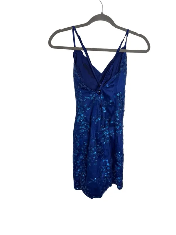 💙 Lulus Blue Floral Sequin Mesh Mini Dress Size Small 💙 - Image 4