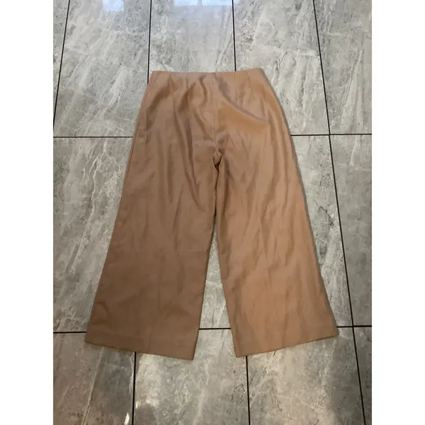 Express Cropped Wide Leg High Rise Pants Tan Size 8R Linen Blend - Image 3