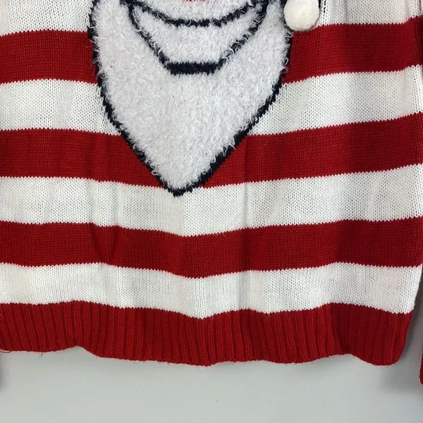 BONGO Vintage Santa ´s womens striped red-white Holiday Ugly Christmas sweater L - Image 4